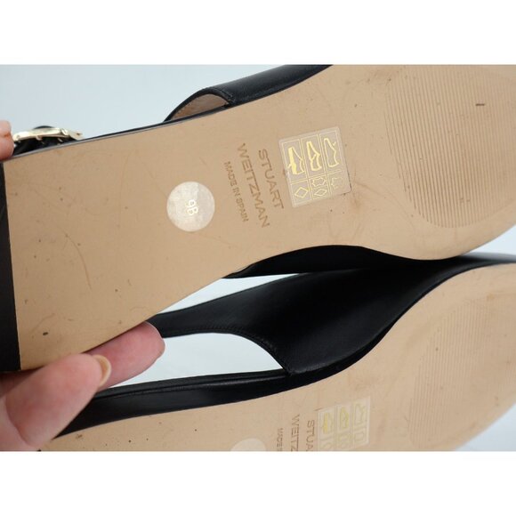 Stuart Weitzman Ryder Flat Women Size 9 Black Leather Slingback Loafers Pointed - Picture 10 of 14